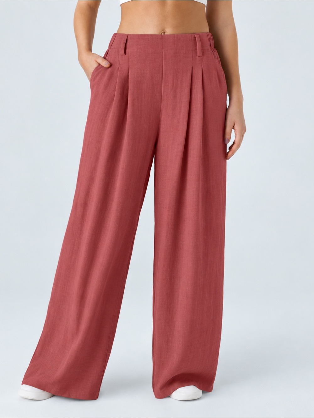NWT Halara High Waisted Linen Feel Wide Leg Palazzo Pants Pink M